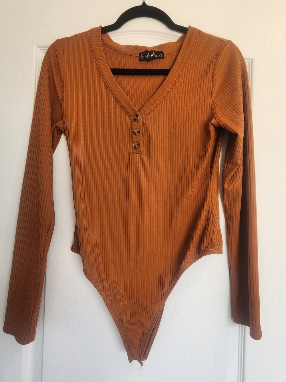 Derek Heart Rust-Orange Ribbed Long Sleeve Bodysuit L Euc